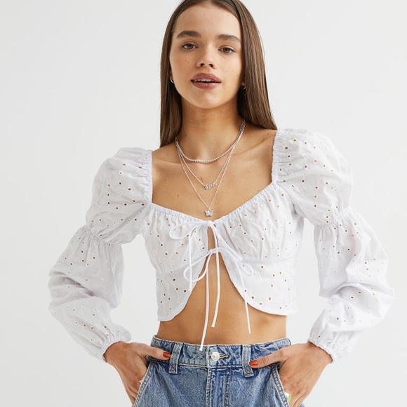 H&M Tops - H&M - TIE-FRONT LONG SLEEVED BLOUSE